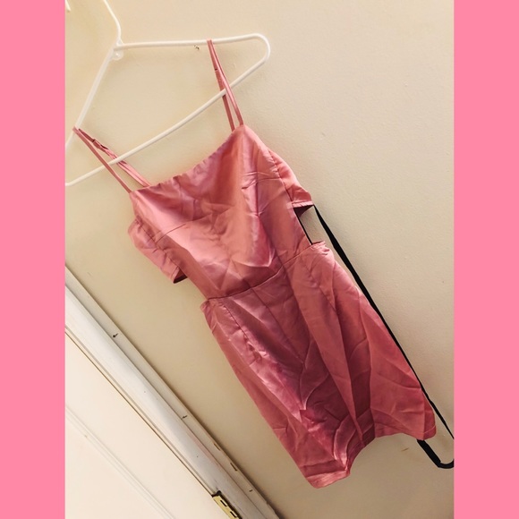 rose satin cut out side bodycon